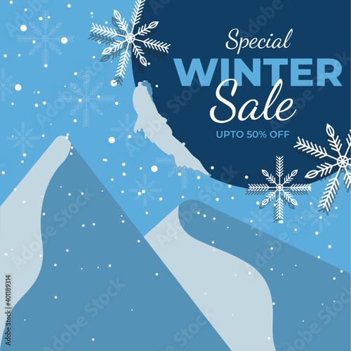 Set collection of  Winter Sale Social Media Banner Post Design with Snowflakes, Shopping Advertising Design, Vector