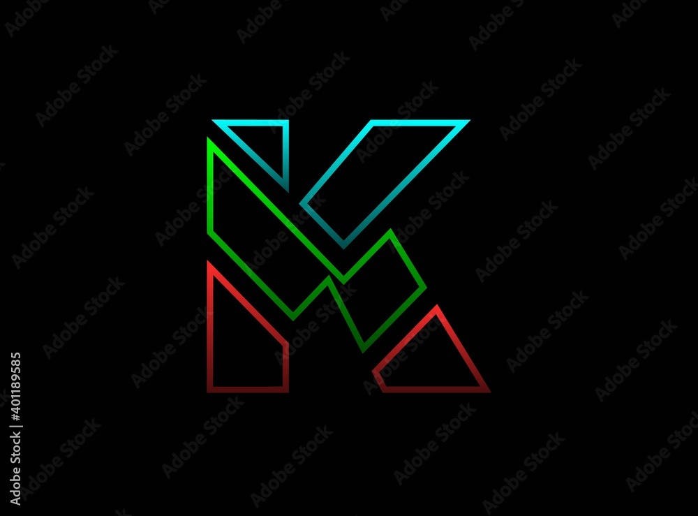K letter font, vector desing logo. Dynamic, rgb split-color, red, green, blue on black background. Eps10 illustration K letter font, vector desing logo. Dynamic, rgb split-color, red, green, blue on black background. Eps10 illustration