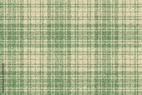 ragged old fabric texture of traditional checkered gingham repeatable ornament with lost threads, green and beige bicolor pattern for plaid, tablecloths, shirts, clothes, tartan