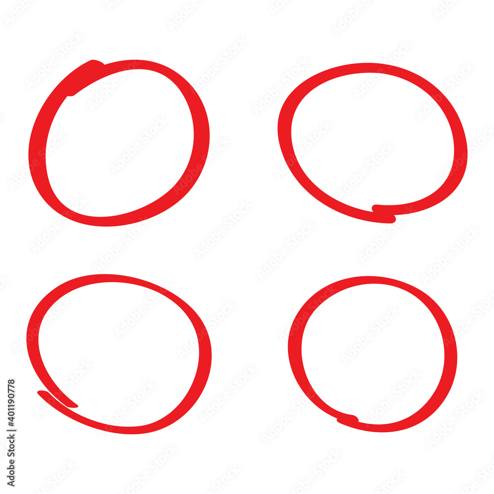 Red circle, pen draw set. Highlight hand drawn circle isolated on background. Handwritten red circle. For marker pen, pencil, logo and text check. Circle vector illustration Red circle, pen draw set. Highlight hand drawn circle isolated on background. Handwritten red circle. For marker pen, pencil, logo and text check. Circle vector illustration