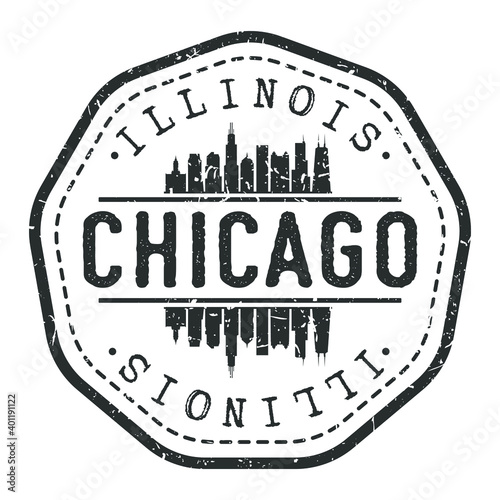 Chicago, IL, USA Stamp Skyline Postmark. Silhouette Postal Passport. City Round Vector Icon. Vintage Postage Design.