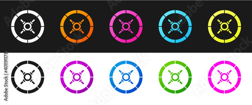 Set Safe icon isolated on black and white background. The door safe a bank vault with a combination lock. Reliable Data Protection. Vector Illustration.