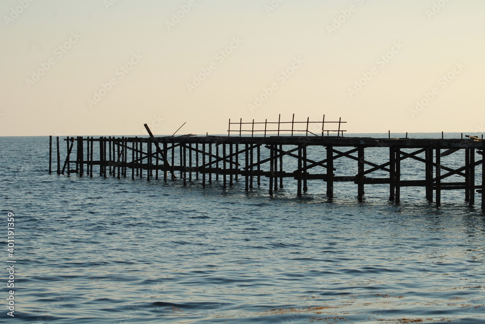 Abandoned pier in the sea, quay, lonely jetty, old wharf, sea landscape, lonely pier, beautiful sea, seawater, old dock,