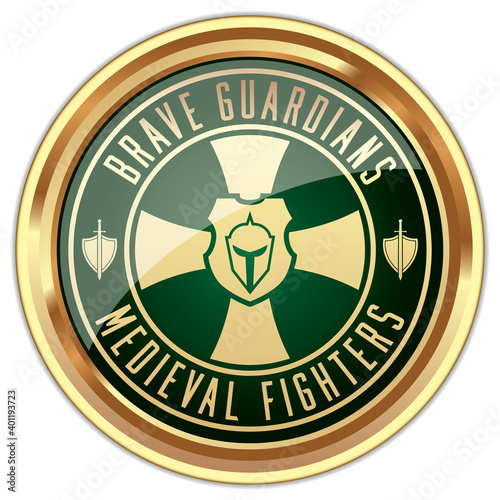 Brave Guardians. Medieval Fighters. Vector Knight Badge.