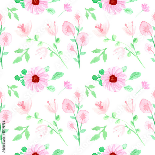 Flowers pink pattern watercolor hand painting