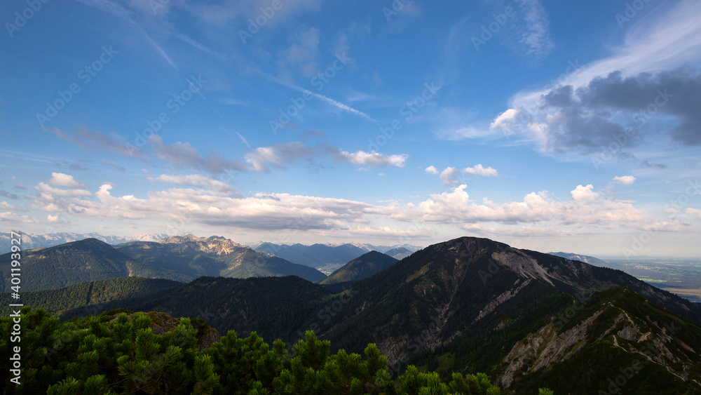 Mountain panorama view from Herzogstand mountain in Bavaria, Germany