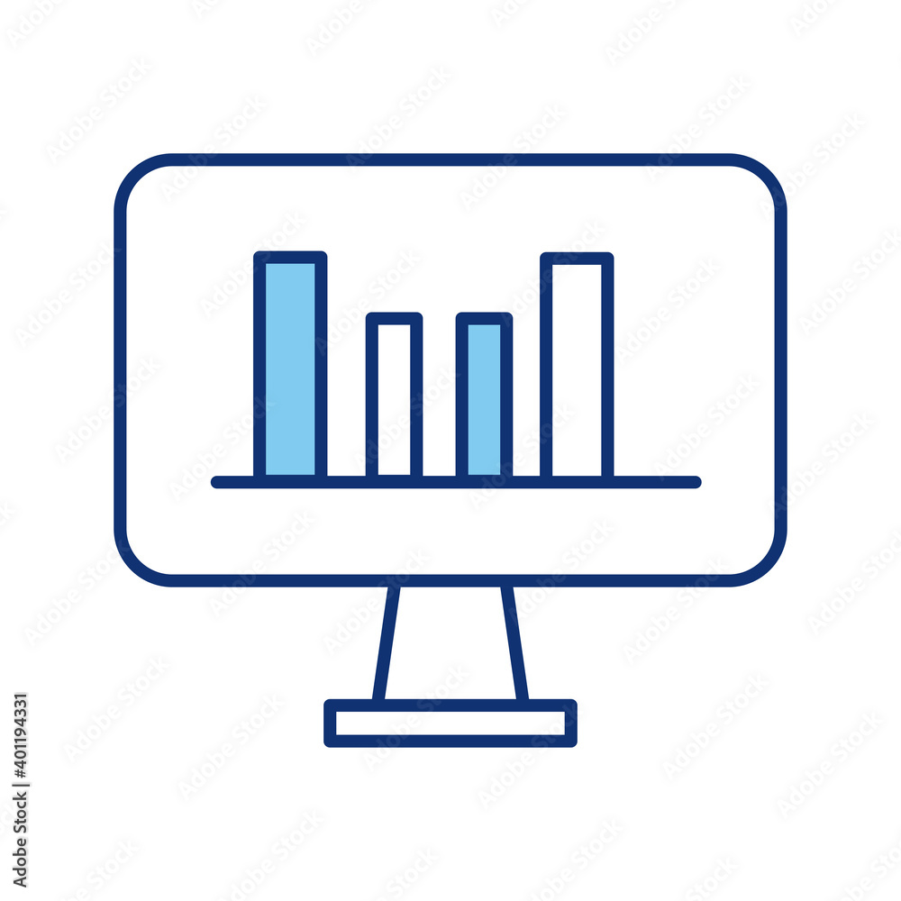 desktop computer monitor with bars statistics line style icon desktop computer monitor with bars statistics line style icon