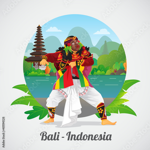 Welcome to Bali Greeting card with Balinese Mask Dancer