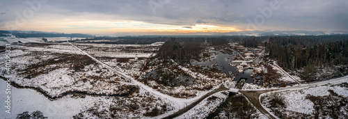 Snow-covered winter landscape in the Pfrunger Ried near Ostrach