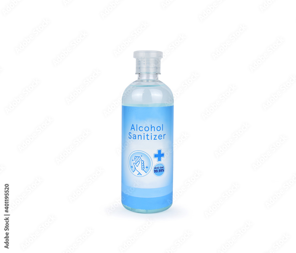 Alcohol, anti-COVID-19 cleaning gel, isolated on white background