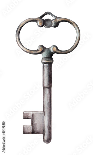 watercolor drawing old beautiful vintage key darkened metal unusual shape 3 © Ekaterina Chepurko