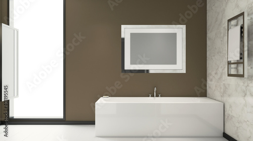 Scandinavian bathroom  classic  vintage interior design. 3D rendering.. Blank paintings.  Mockup.
