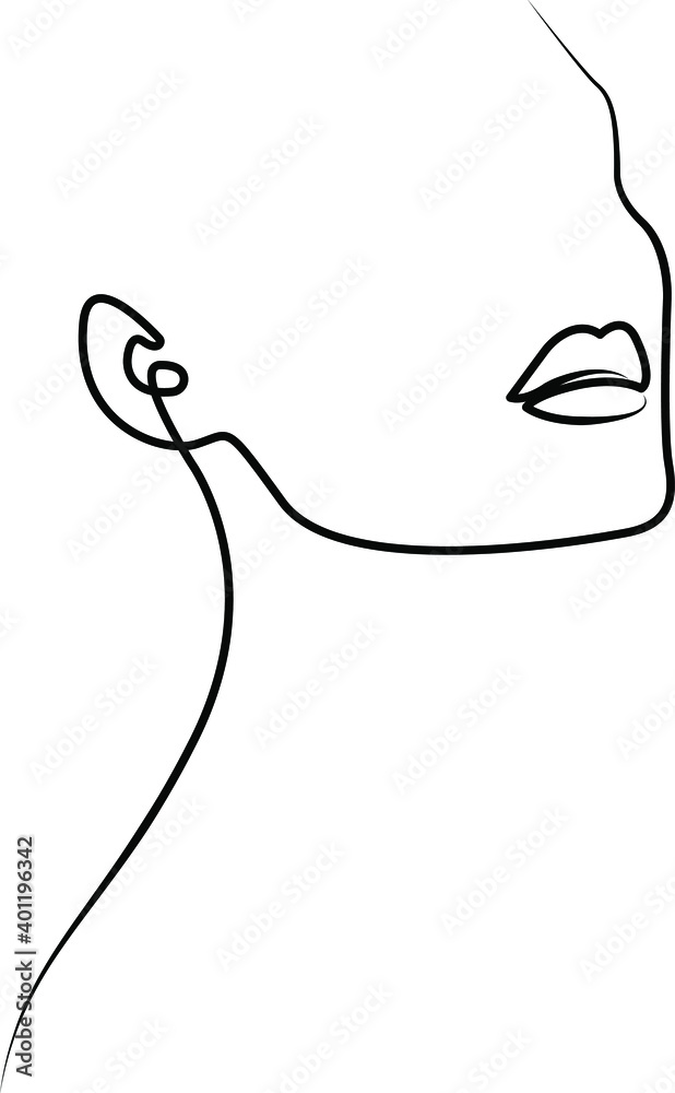 Face line minimalist black and white. A silhouette of woman head. One line drawing. Face line minimalist black and white. A silhouette of woman head. One line drawing.