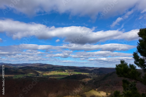 beautiful white clouds on blue sky and wide landscape