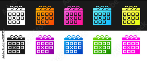 Set Calendar fitness icon isolated on black and white background. Training schedule. Vector.