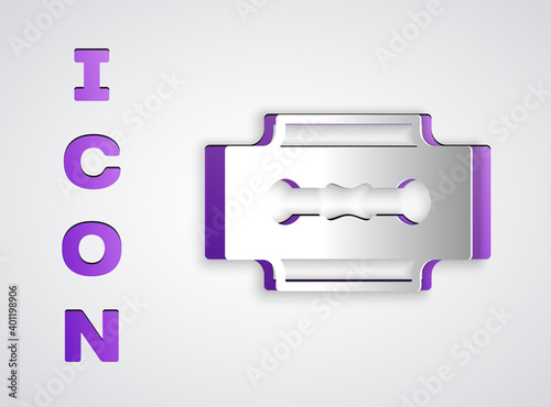 Paper cut Blade razor icon isolated on grey background. Paper art style. Vector.