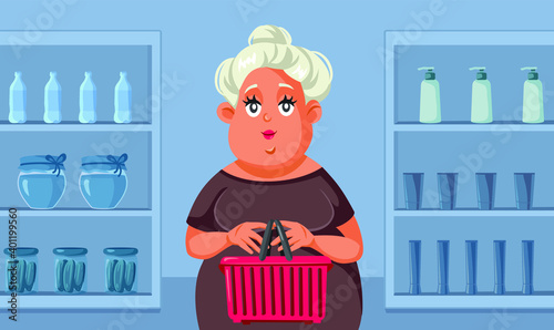Woman Shopping in Supermarket Vector Cartoon