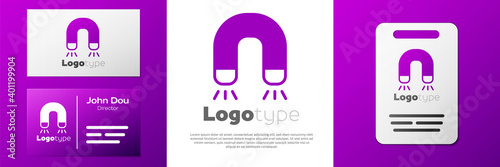 Logotype Magnet icon isolated on white background. Horseshoe magnet, magnetism, magnetize, attraction. Logo design template element. Vector.