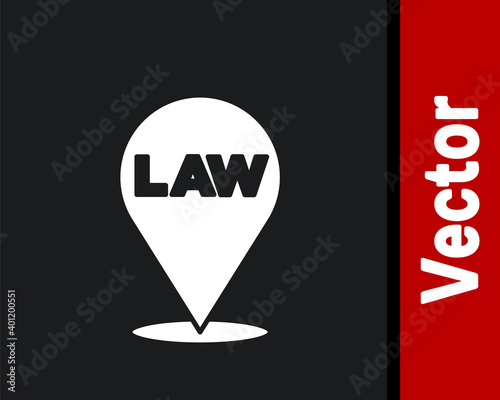 White Location law icon isolated on black background. Vector.