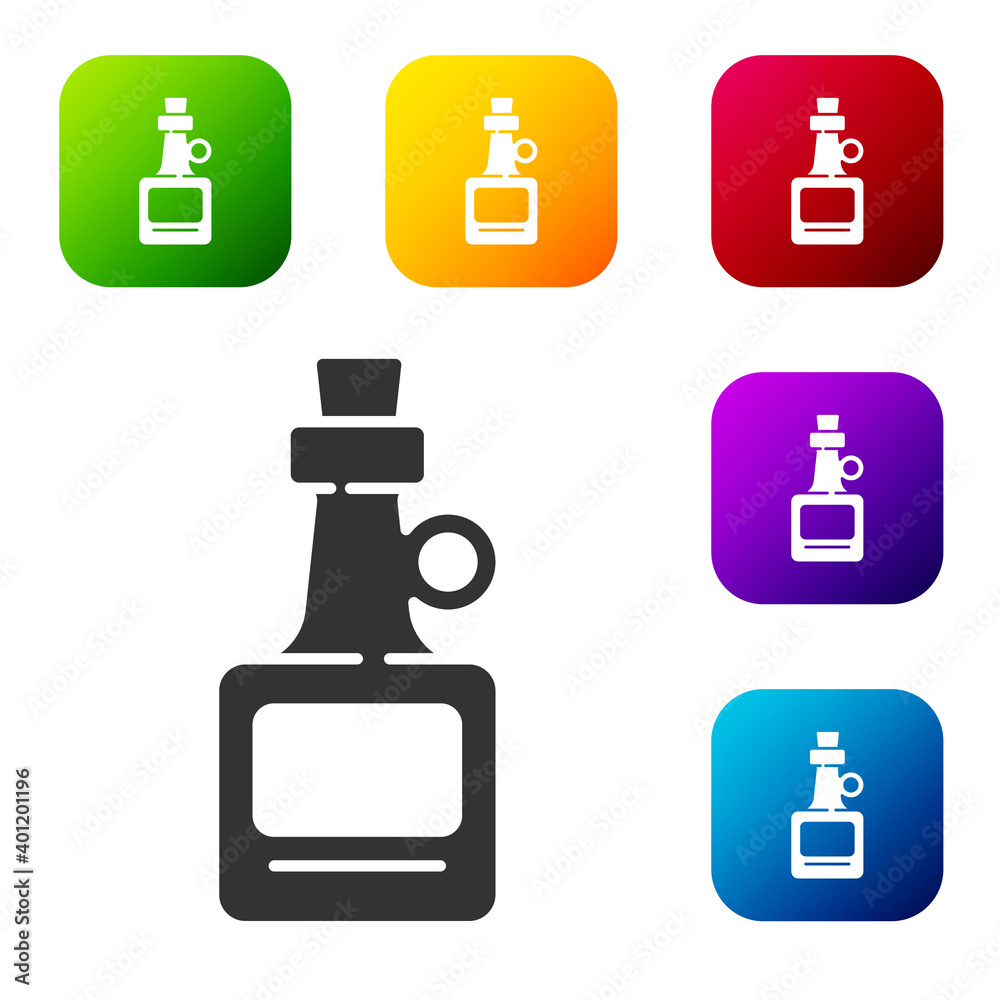 Black Alcohol drink Rum bottle icon isolated on white background. Set icons in color square buttons. Vector. Black Alcohol drink Rum bottle icon isolated on white background. Set icons in color square buttons. Vector.