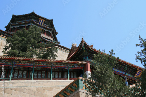 pavilions and covered gallery at the summer palace in beijing in china