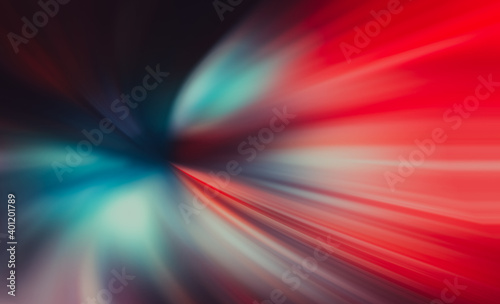 Abstract big data, speed, colorful fibers, rays background in red and blue color. 3D tunnel illustration