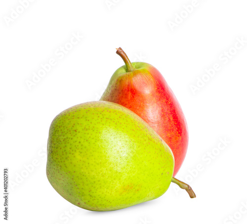 Isolated pears. Two pear fruits isolated on white background. clipping path