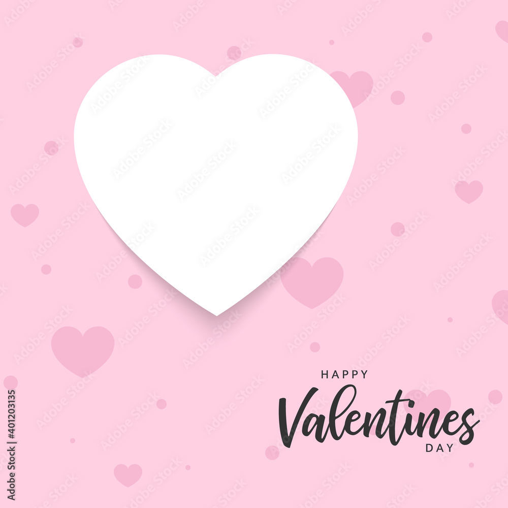 Valentines day greeting card. Happy Valentines day banner or poster. Love. Hearts on pink background. Vector illustration