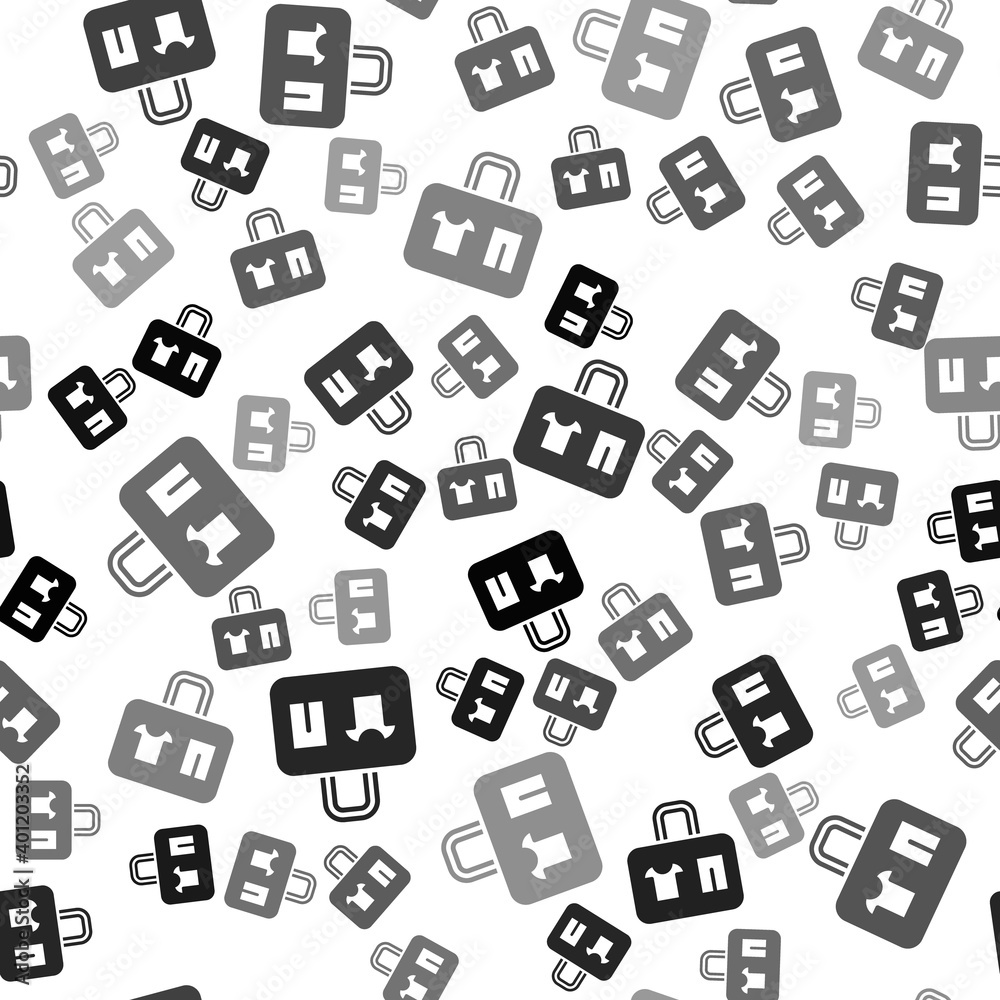 Black Suitcase for travel icon isolated seamless pattern on white background. Traveling baggage sign. Travel luggage icon. Vector. Black Suitcase for travel icon isolated seamless pattern on white background. Traveling baggage sign. Travel luggage icon. Vector.
