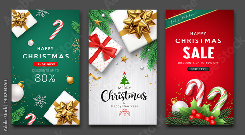 Merry Christmas and happy new year sale flyer poster three design collections background, Eps 10 vector illustration
