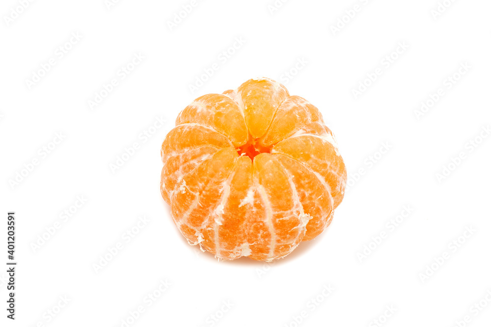 Ripe peeled mandarin on white background Ripe peeled mandarin on white background