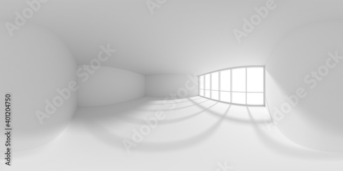 Foto Empty white office room with sun light from large window HDRI map
