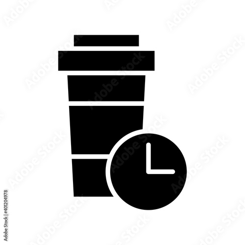 coffee cup and time clock delivery food silhouette style icon