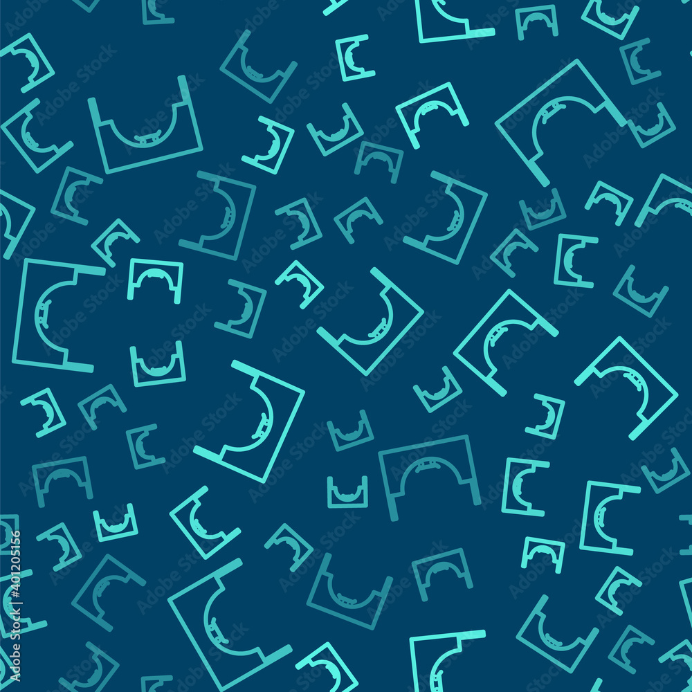 Green line Skate park icon isolated seamless pattern on blue background. Set of ramp, roller, stairs for a skatepark. Extreme sport. Vector Illustration. Green line Skate park icon isolated seamless pattern on blue background. Set of ramp, roller, stairs for a skatepark. Extreme sport. Vector Illustration.