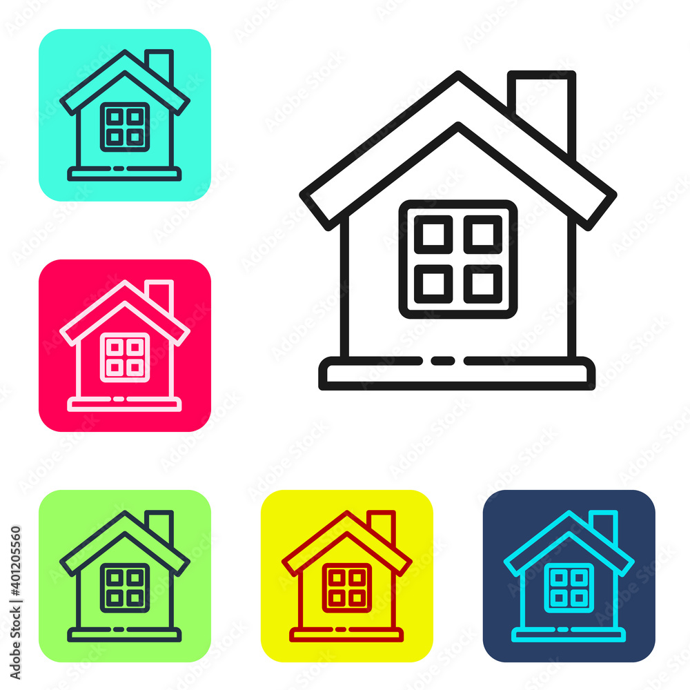 Black line House icon isolated on white background. Home symbol. Set icons in color square buttons. Vector Illustration. Black line House icon isolated on white background. Home symbol. Set icons in color square buttons. Vector Illustration.