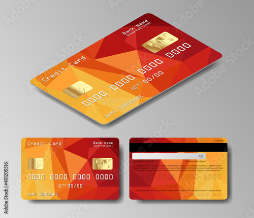 Realistic detailed credit cards set. Front and back side template. Money, payment symbol.