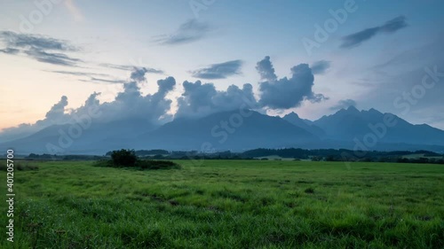 Timelapse of High Tatras sunset, Slovakia highest mountains, cinematic panoramic view photo