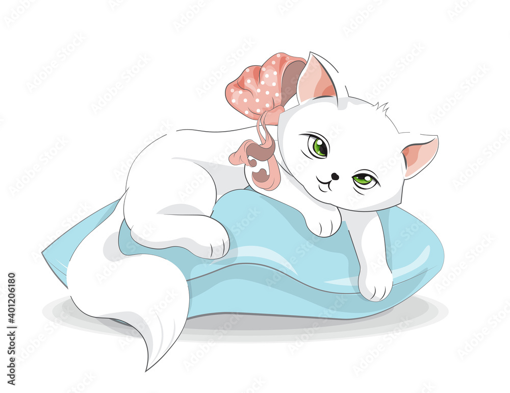 Fototapeta premium white cat on pillow