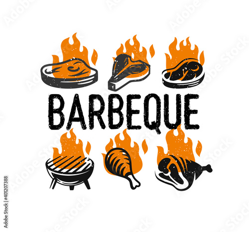 The Barbecue Fest logo set with fire on white