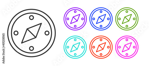 Black line Compass icon isolated on white background. Windrose navigation symbol. Wind rose sign. Set icons colorful. Vector.