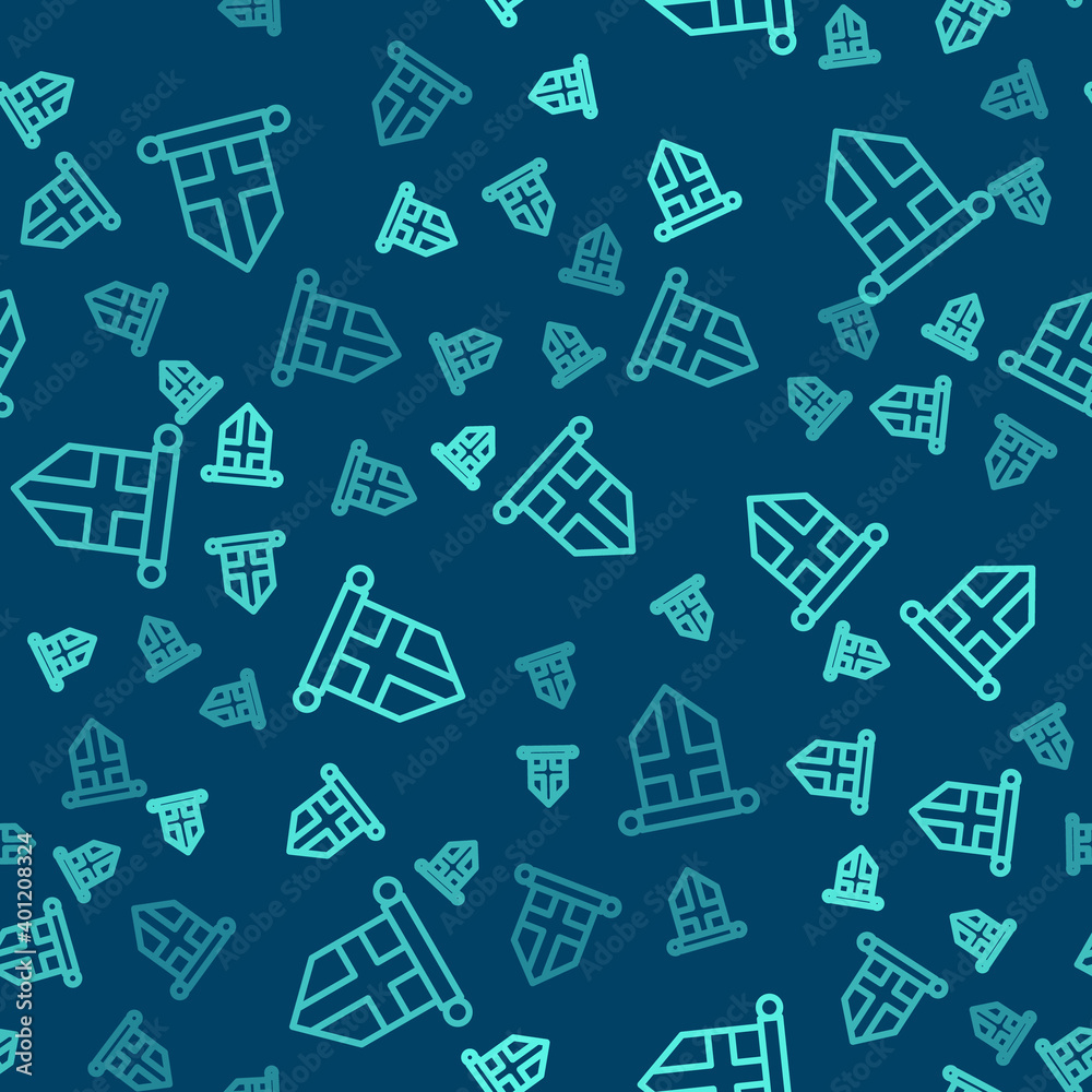 Green line England flag on pennant icon isolated seamless pattern on blue background. Vector. Green line England flag on pennant icon isolated seamless pattern on blue background. Vector.