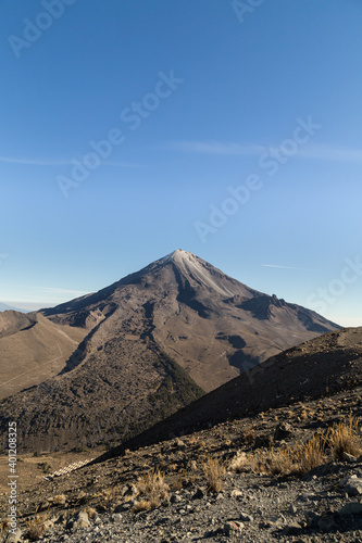 A vertical shot of the Pico de Orizaba volcano in Mexico. Relief highest mountain