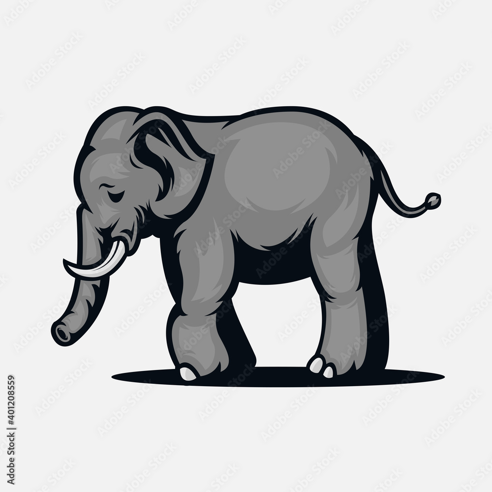 Obraz premium Vector illustration of elephant with sad expression in grey color