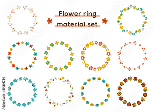 手描きの花の素材セット（リング）