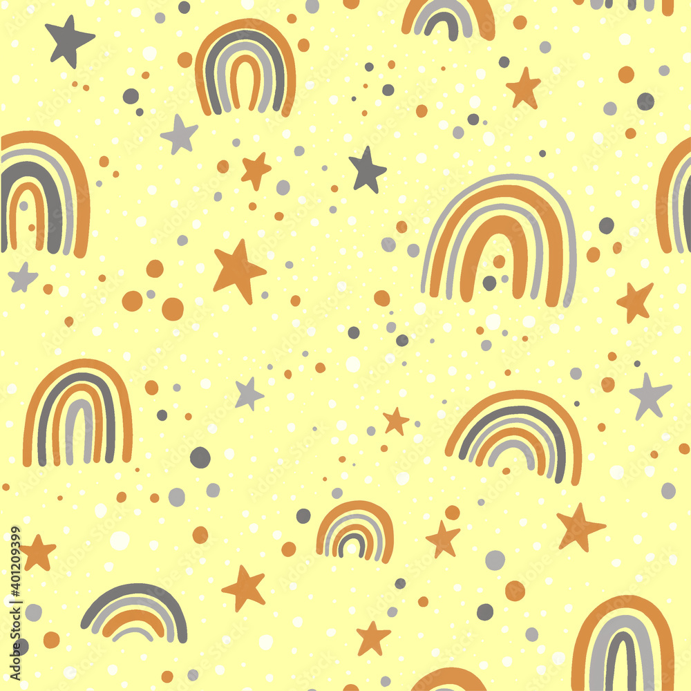 scandinavian seamless pattern clouds, rain, sun and rainbow. Cute simple doodle background for children room textile, wallpaper scandinavian seamless pattern clouds, rain, sun and rainbow. Cute simple doodle background for children room textile, wallpaper