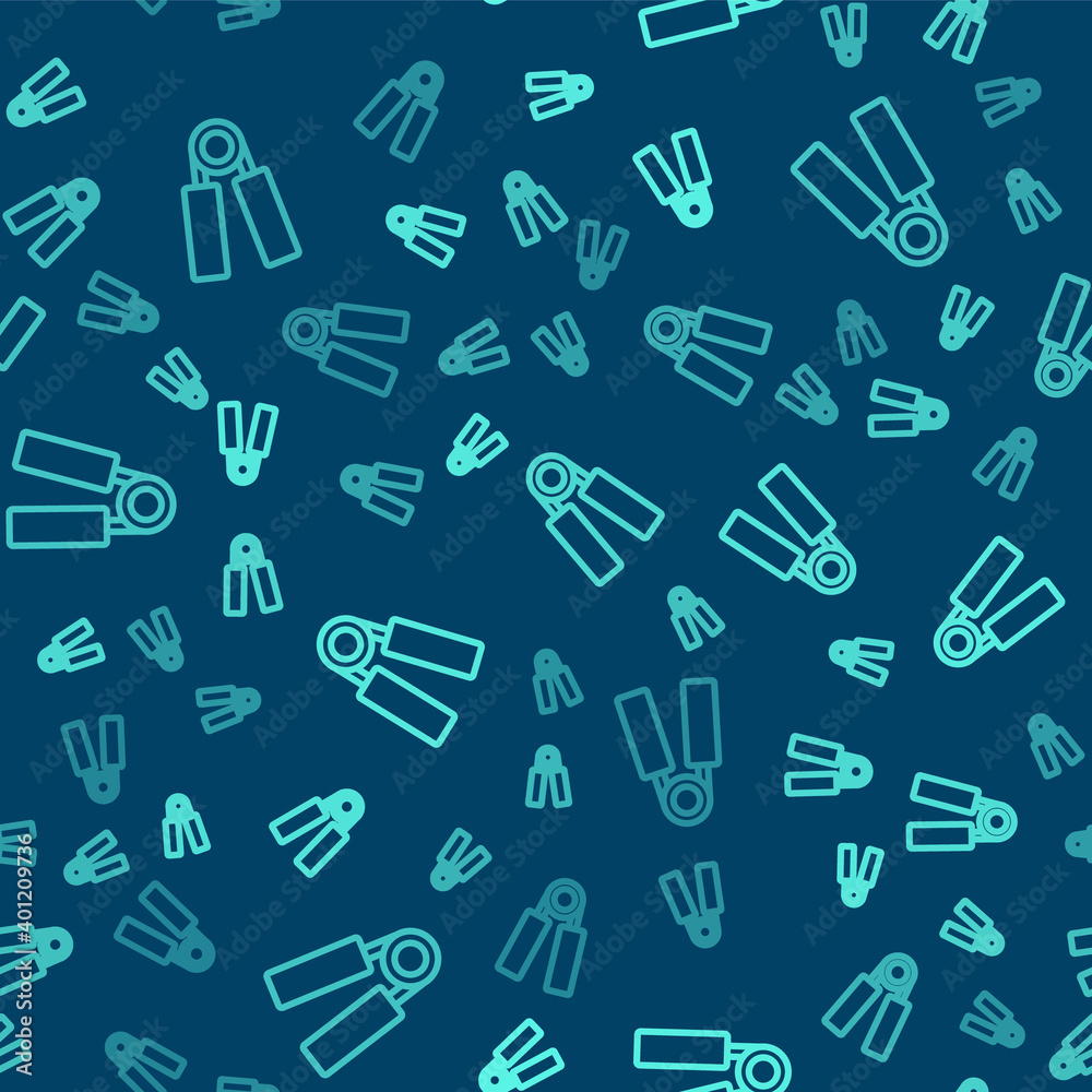 Green line Sport expander icon isolated seamless pattern on blue background. Sport equipment. Vector. Green line Sport expander icon isolated seamless pattern on blue background. Sport equipment. Vector.
