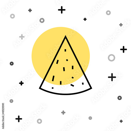 Black line Nachos icon isolated on white background. Tortilla chips or nachos tortillas. Traditional mexican fast food. Random dynamic shapes. Vector.