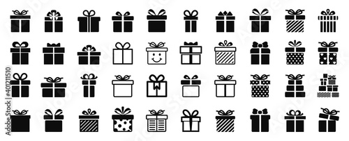 Gift box set different icon, collection present gift signs, surprise Christmas present box isolated - vector
