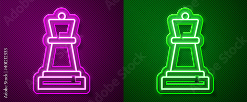 Glowing neon line Chess icon isolated on purple and green background. Business strategy. Game, management, finance. Vector.