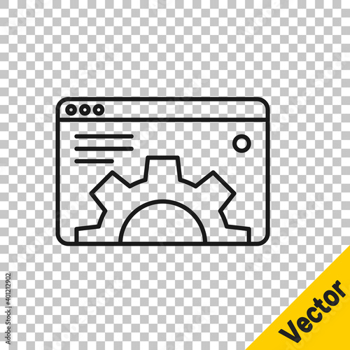 Black line Browser setting icon isolated on transparent background. Adjusting, service, maintenance, repair, fixing. Vector.